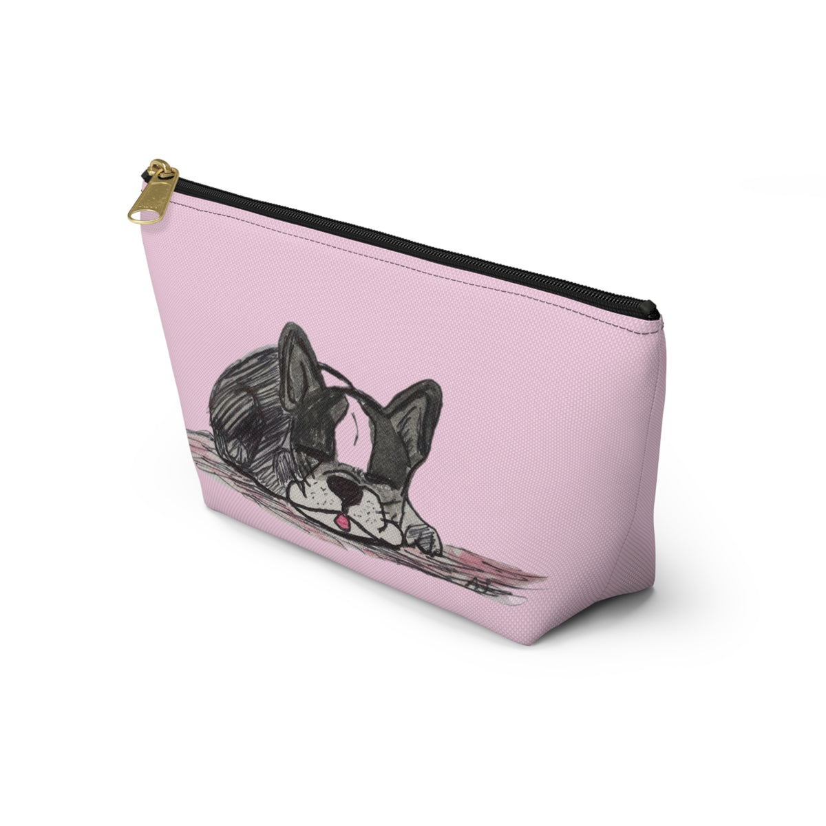 Cute Sleeping Blue French Bulldog Pink Accessory Makeup Zipper Bag Small & Large