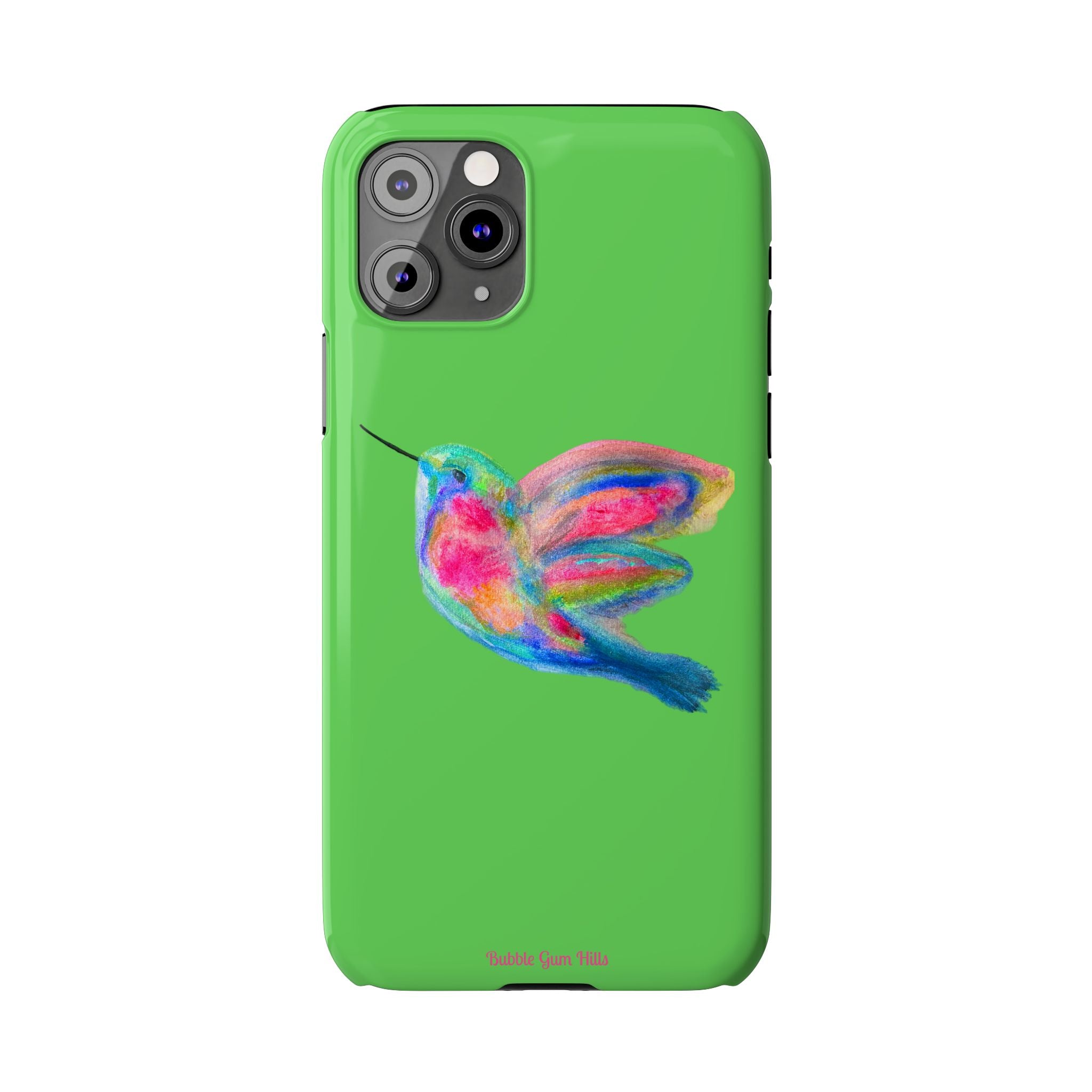 Colorful Hummingbird Slim Phone Case — Bright Green Watercolor Design