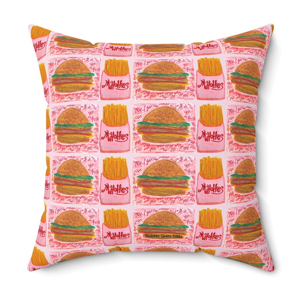 Mc Hottie's Tiny Burger & Fries Pattern Decorative Throw Pillow
