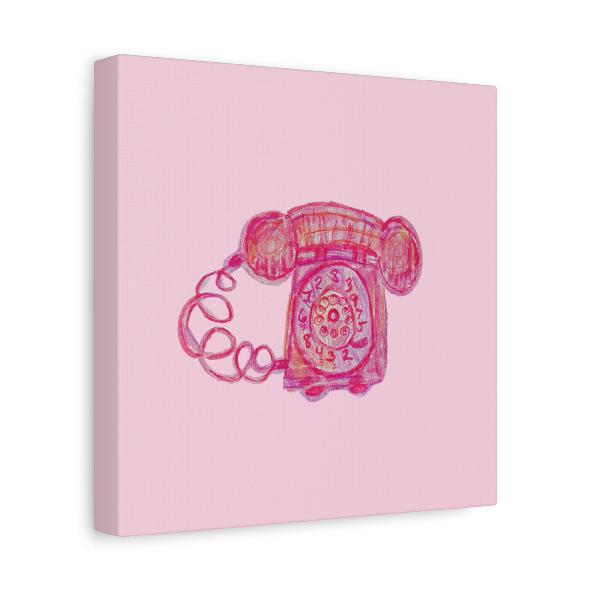 Vintage Pink Rotary Telephone Matte Wall Art Canvas