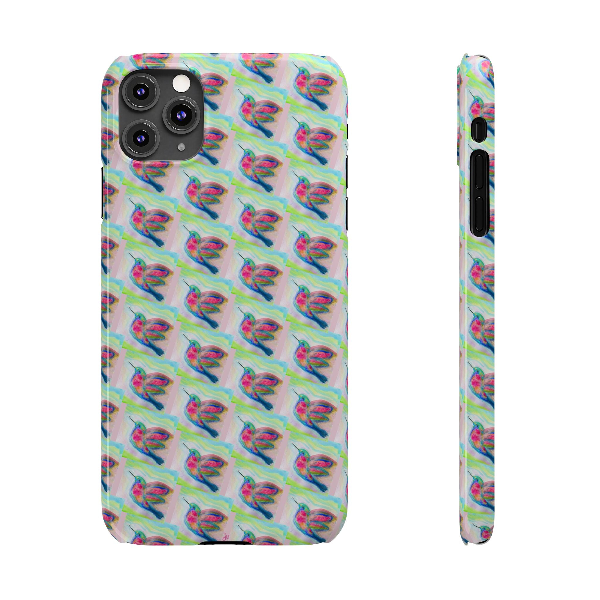 Hummingbirds Slim Phone Case — Pastel Watercolor Hummingbird Pattern Cover