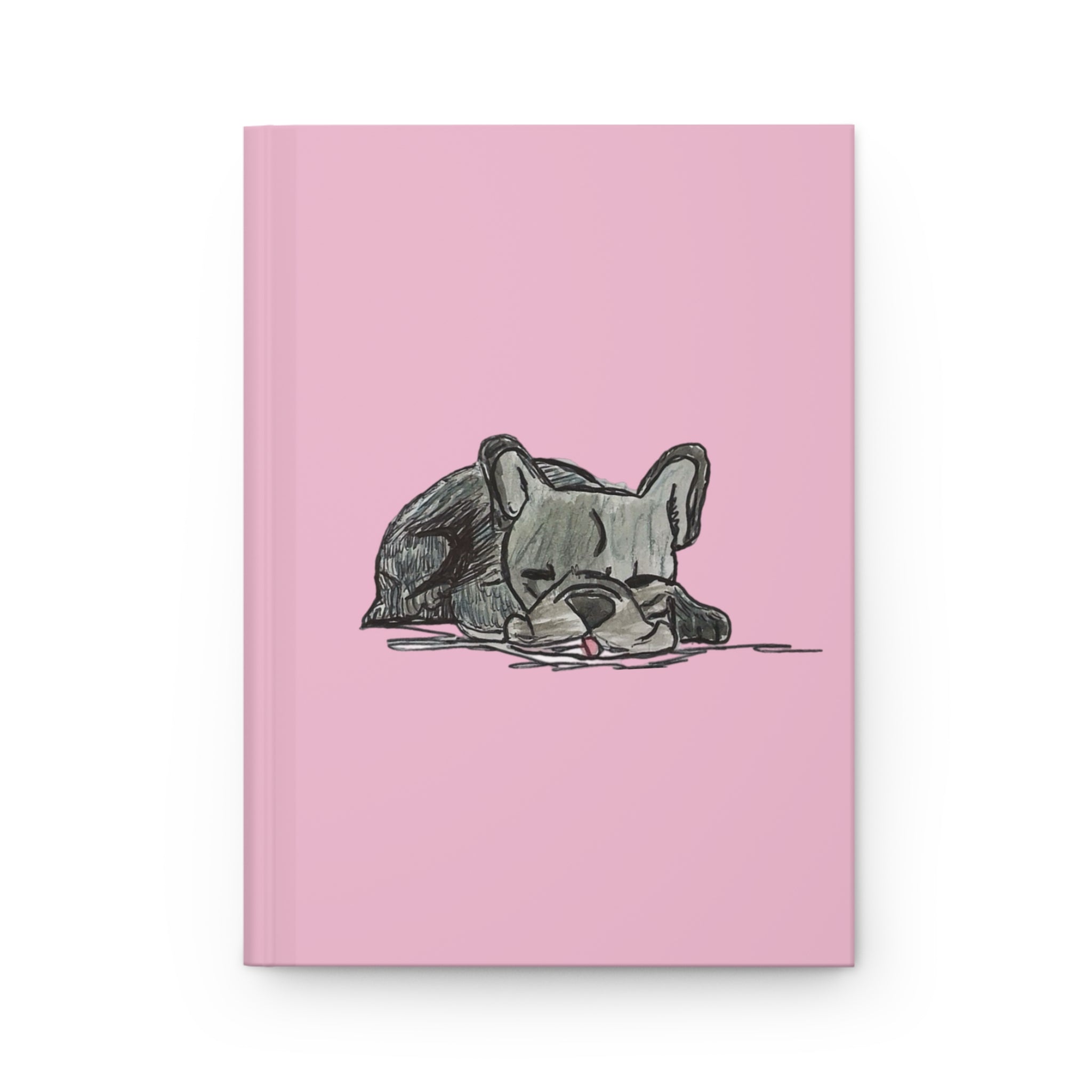 The Frenchies- Blue Gray French Bulldog Sleeping Journal - Chocolate Blue Gray Back - Light Pink Matte Hardcover 150 Page Lined Flat Notebook