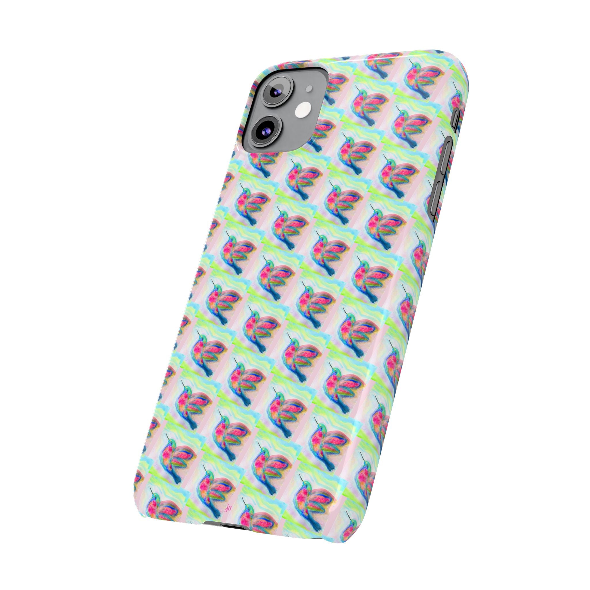 Hummingbirds Slim Phone Case — Pastel Watercolor Hummingbird Pattern Cover