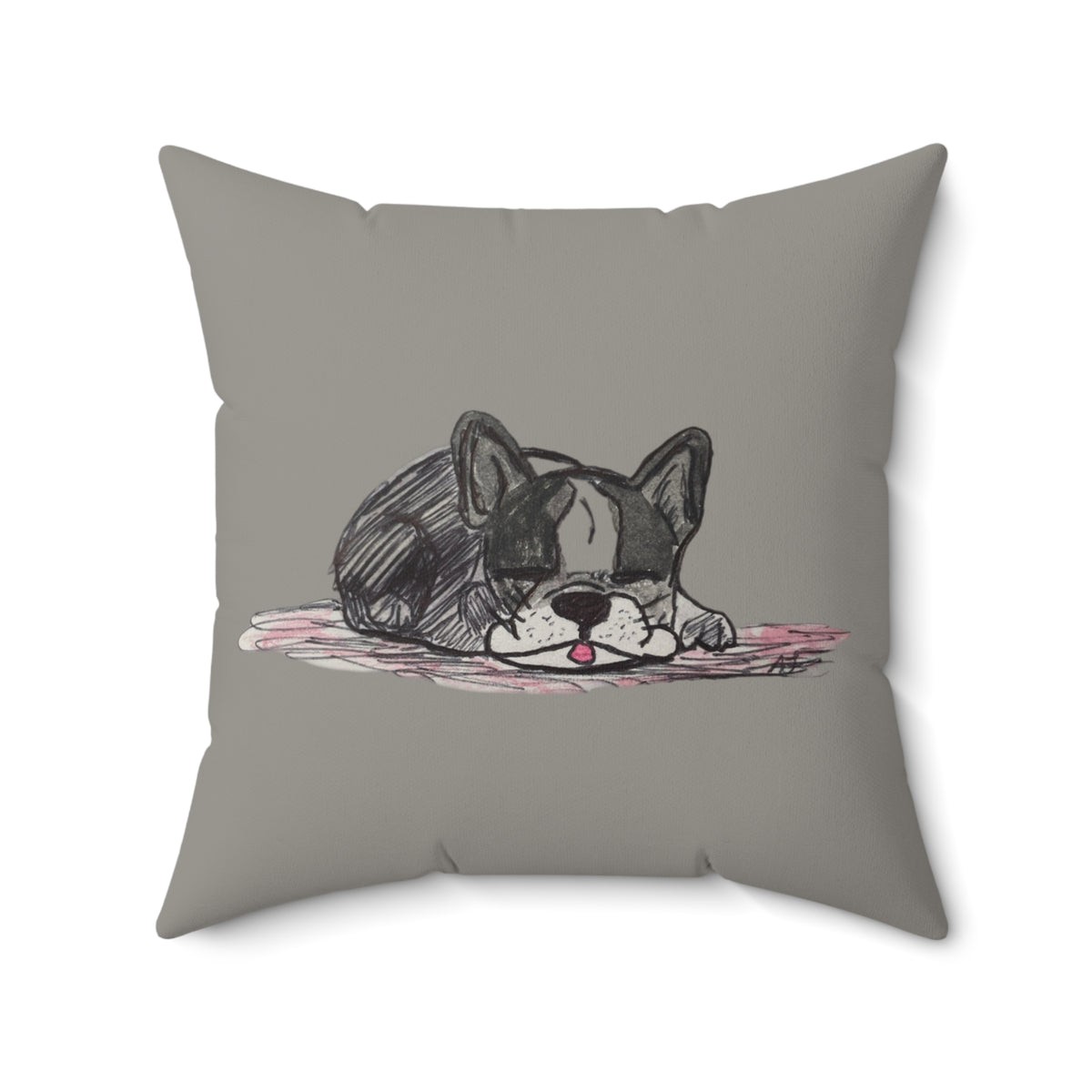 French Bulldog Gray / Blue Breed - Dog Napping Sketch Adorable Square Decor Throw Pillow — Perfect for Dog Lovers