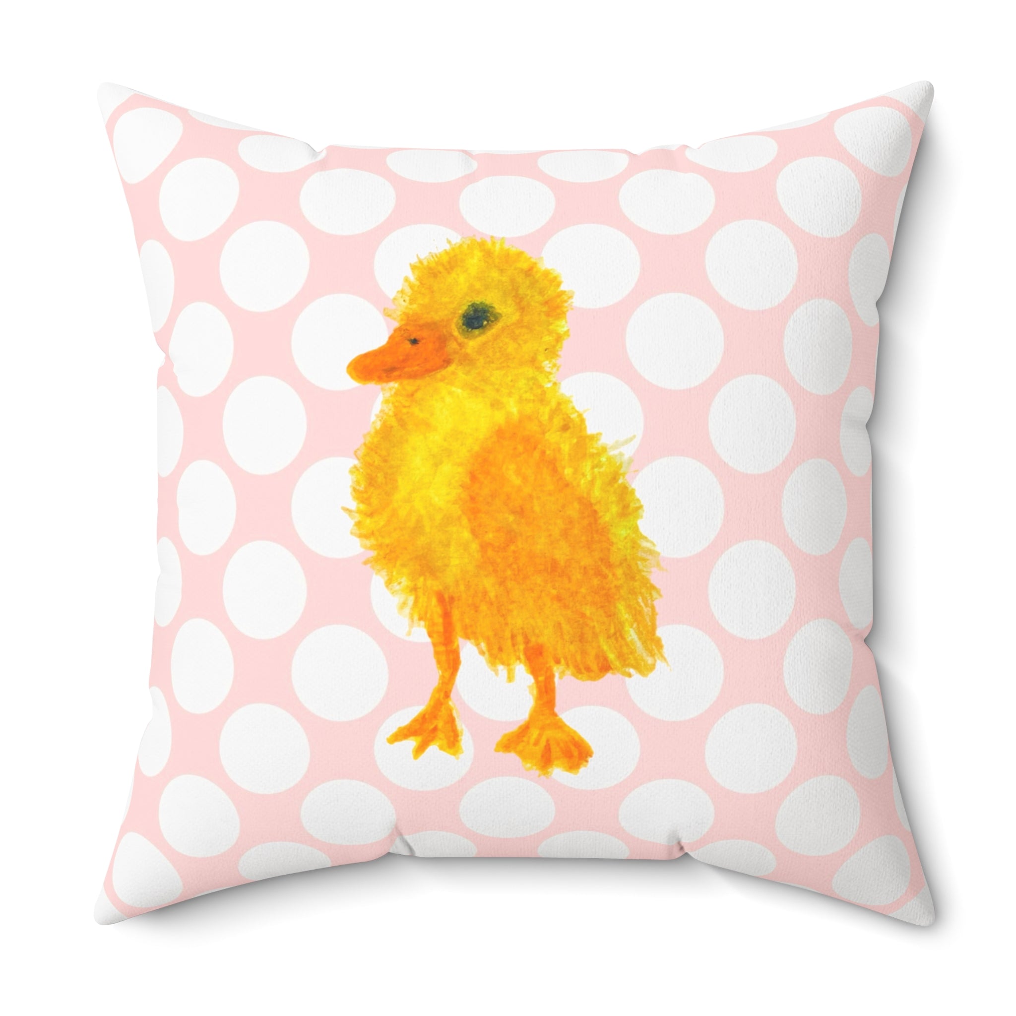 Cute Yellow Chick Decorative Throw Pillow — Double-sided Pink & Blue Pastel Polka Dot & Stripes Multiple Sizes
