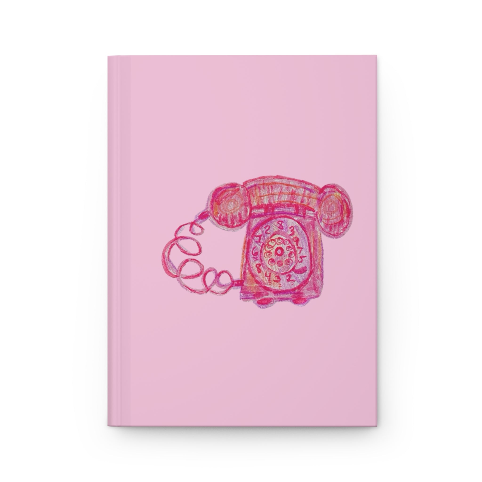 "Ciao!" Pink Retro Rotary Telephone on Light Pink Matte 150 Page Lined Hardcover Flat Journal Diary