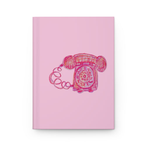 "Ciao!" Pink Retro Rotary Telephone on Light Pink Matte 150 Page Lined Hardcover Flat Journal Diary