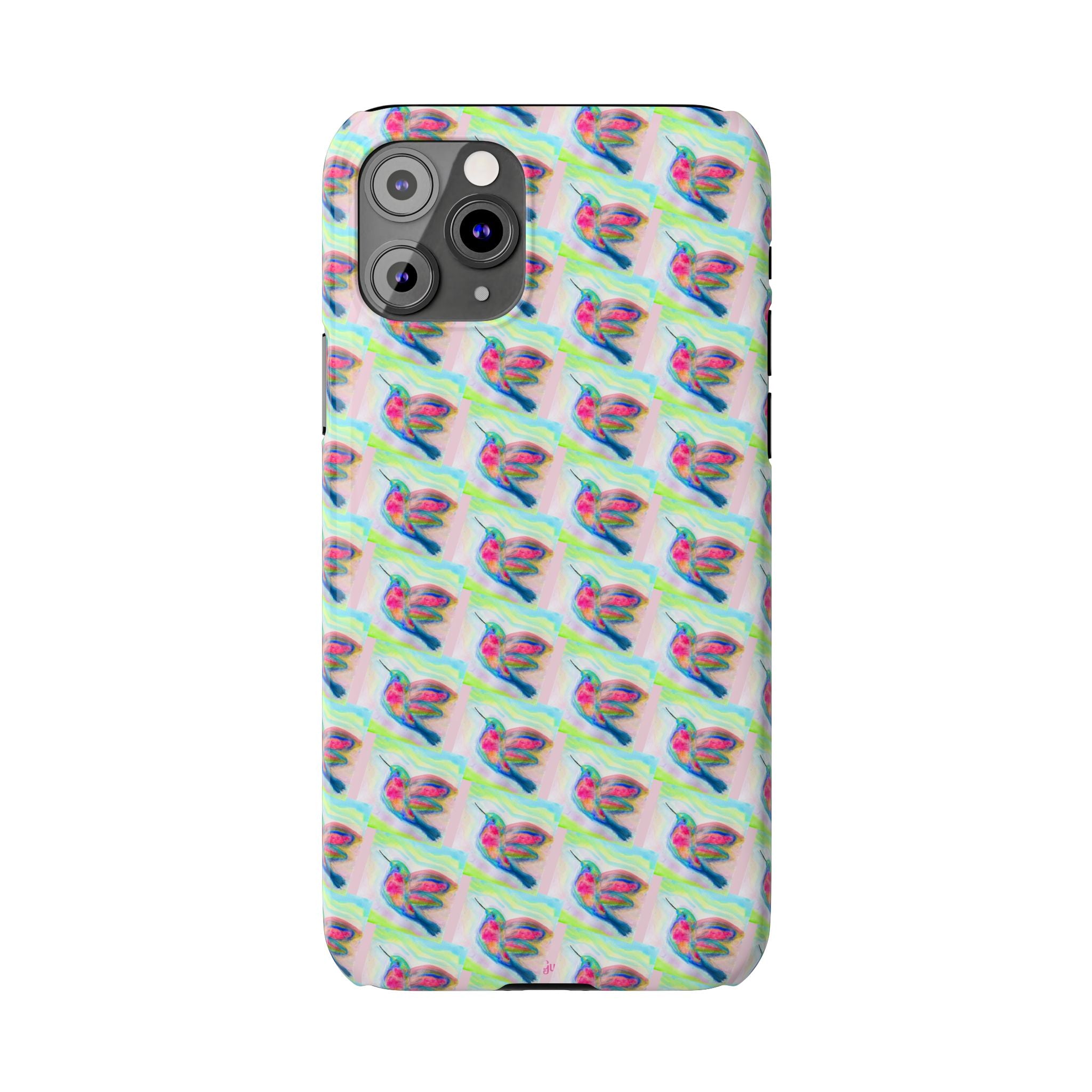 Hummingbirds Slim Phone Case — Pastel Watercolor Hummingbird Pattern Cover