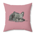 Cute Sleeping Blue French Bulldog Pillow — Pink Decorative Dog Throw Pillow