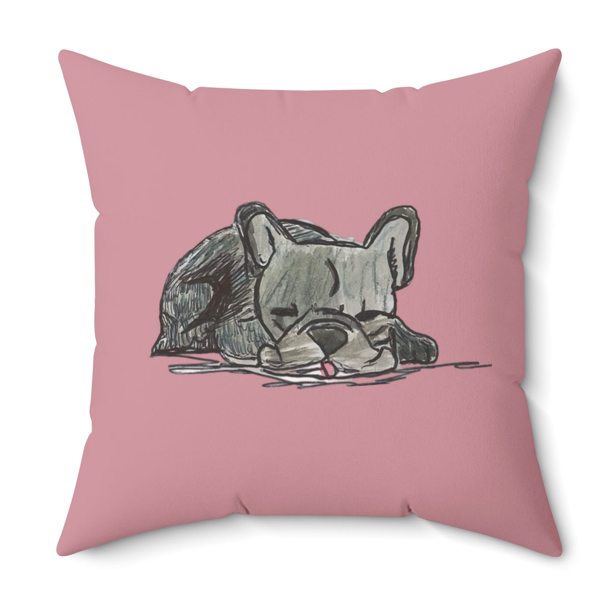 Cute Sleeping Blue French Bulldog Pillow — Pink Decorative Dog Throw Pillow
