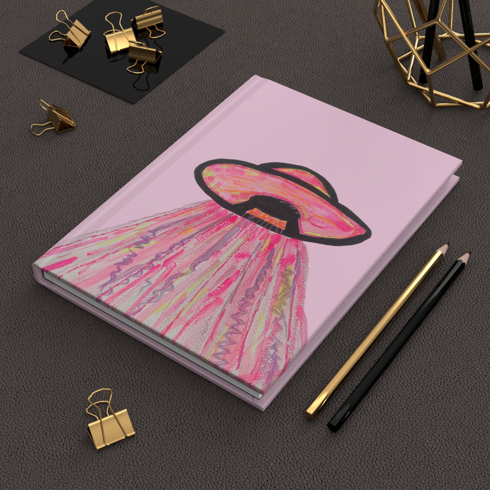 Cute Pink UFO Spaceship Hardcover Journal – "We Come in Pink" Artistic Journal, Diary, Notebook - Lined 150 Pages