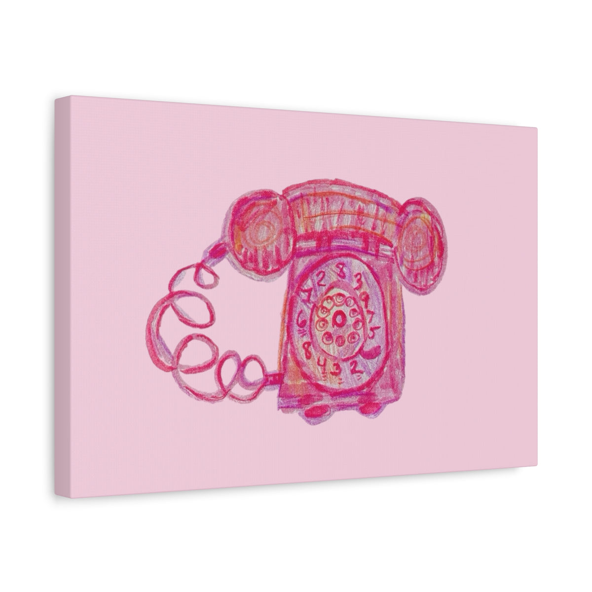 Vintage Pink Rotary Telephone Matte Wall Art Canvas