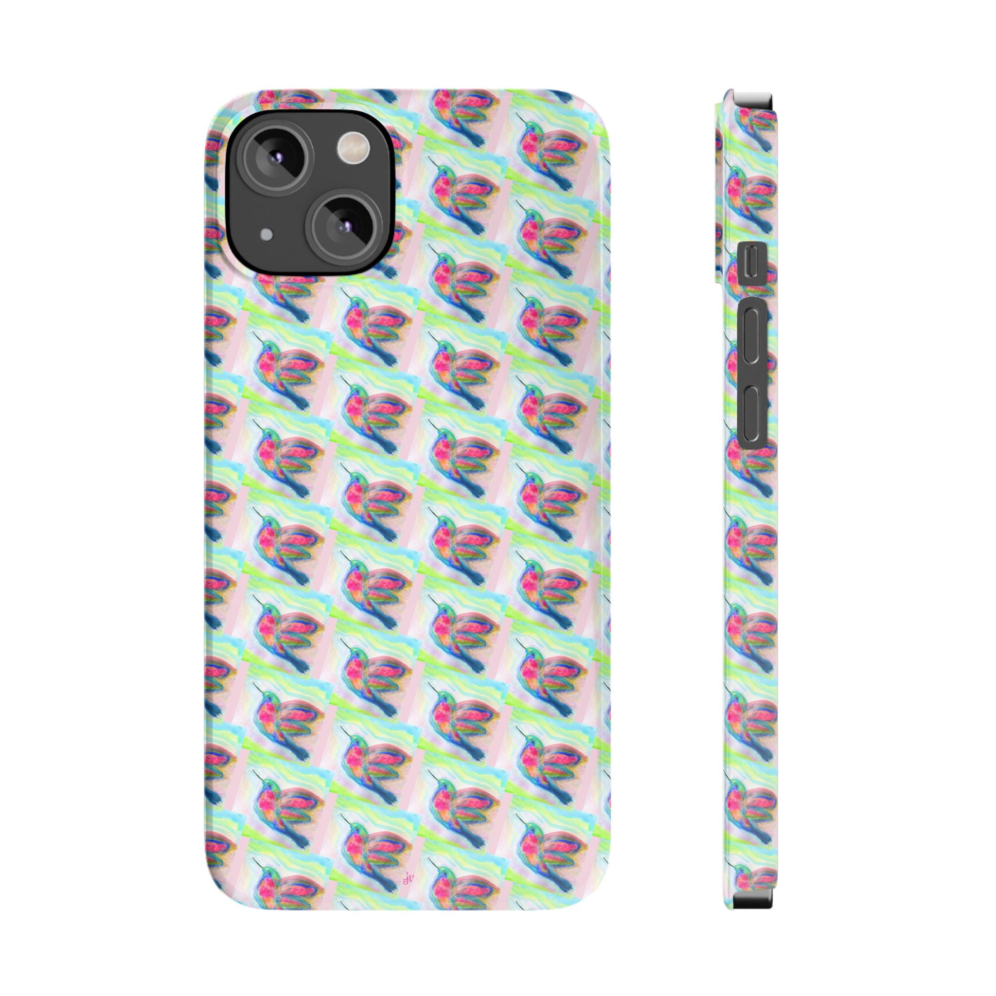 Hummingbirds Slim Phone Case — Pastel Watercolor Hummingbird Pattern Cover