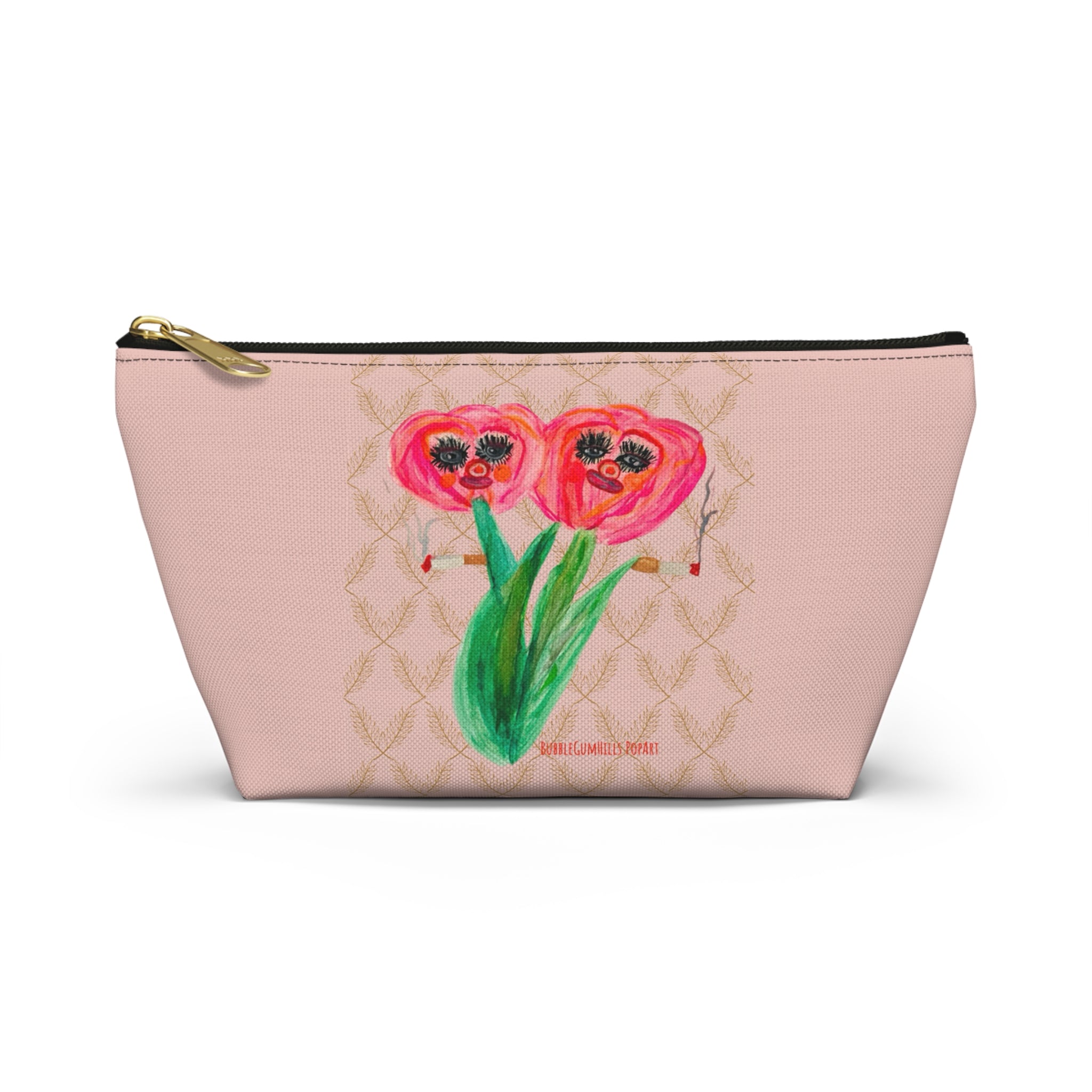 Fun Naughty Floral Tulips Accessories Makeup Pouch Day or Travel Zipper Small & Large