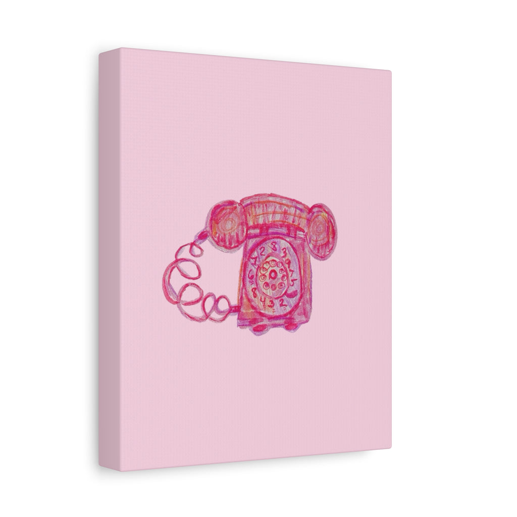 Vintage Pink Rotary Telephone Matte Wall Art Canvas