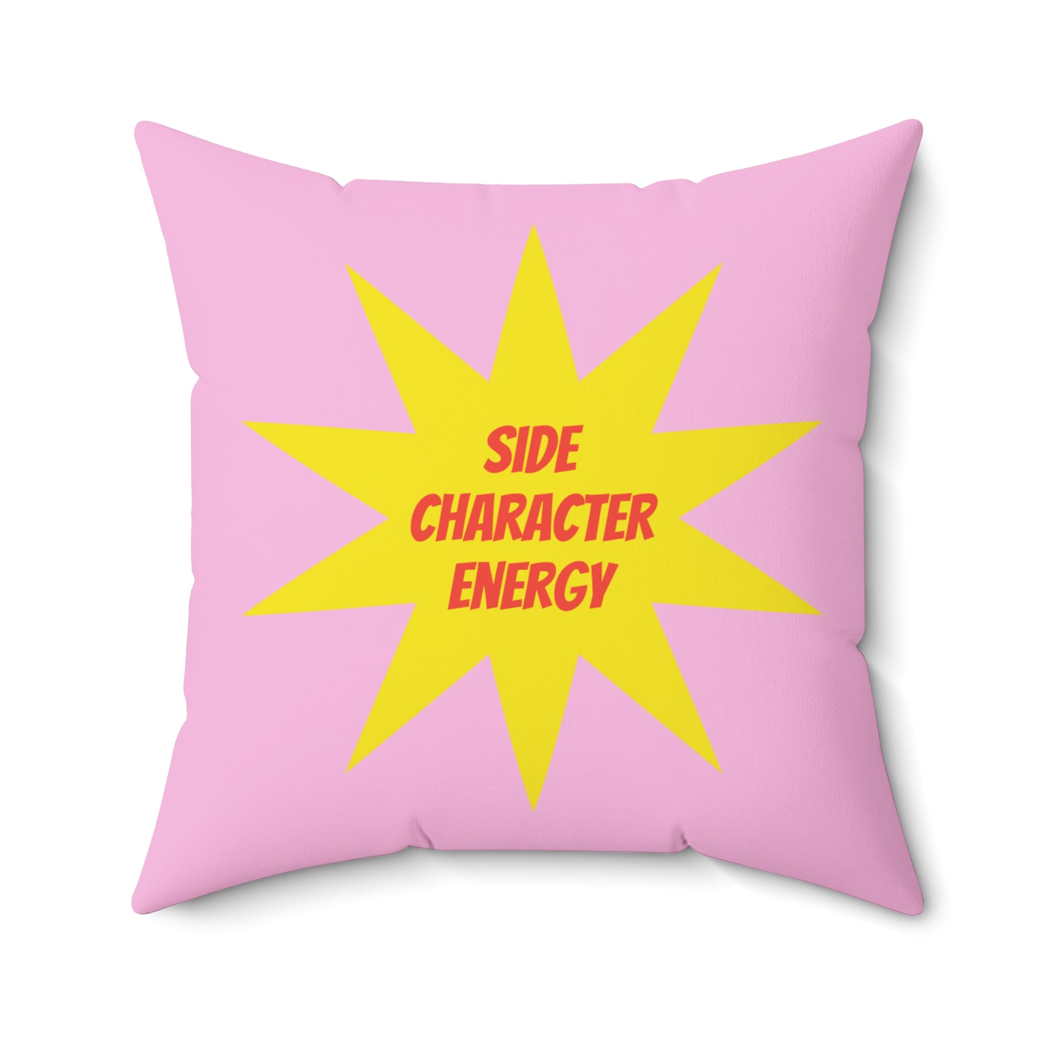 Mood Pillow Main Character / Side Character Energy Square Fun Decorative Throw Pillow — Pink & Red Starburst