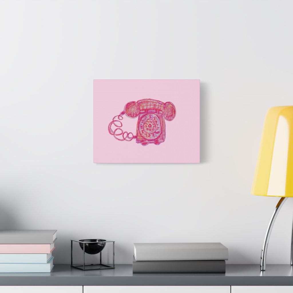 Vintage Pink Rotary Telephone Matte Wall Art Canvas