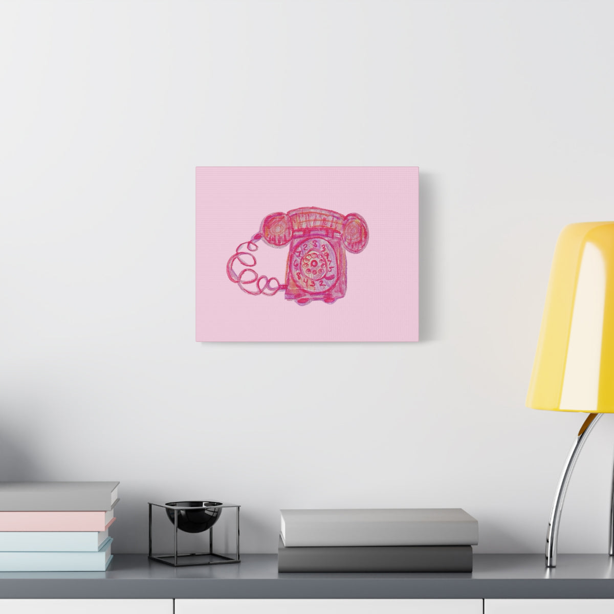 Vintage Pink Rotary Telephone Matte Wall Art Canvas