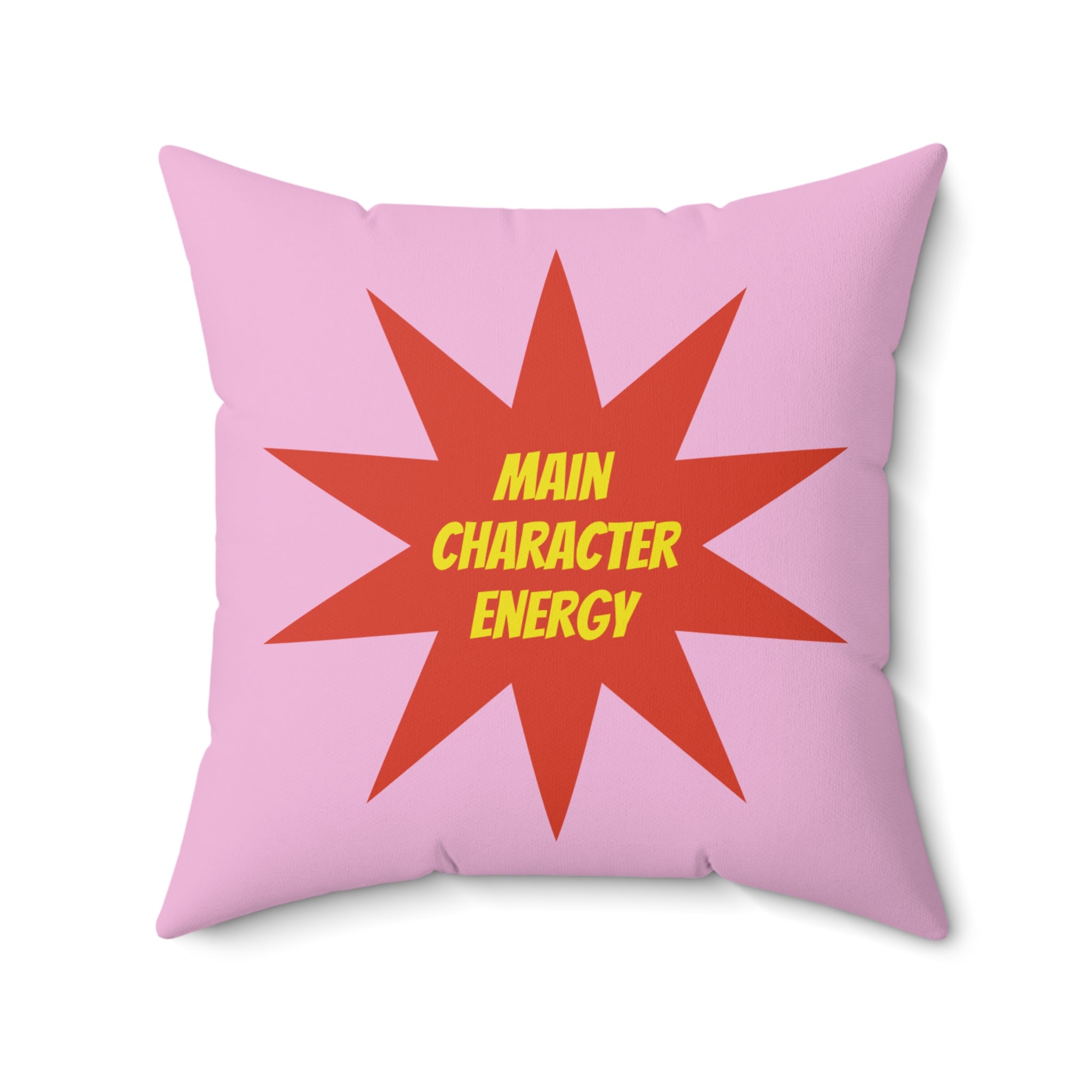 Mood Pillow Main Character / Side Character Energy Square Fun Decorative Throw Pillow — Pink & Red Starburst
