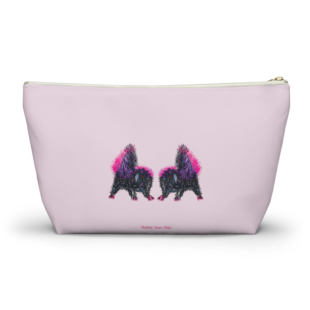 Pink & Black Skunks Accessories Makeup Day or Travel Pouch Zipper Bag Small & Large