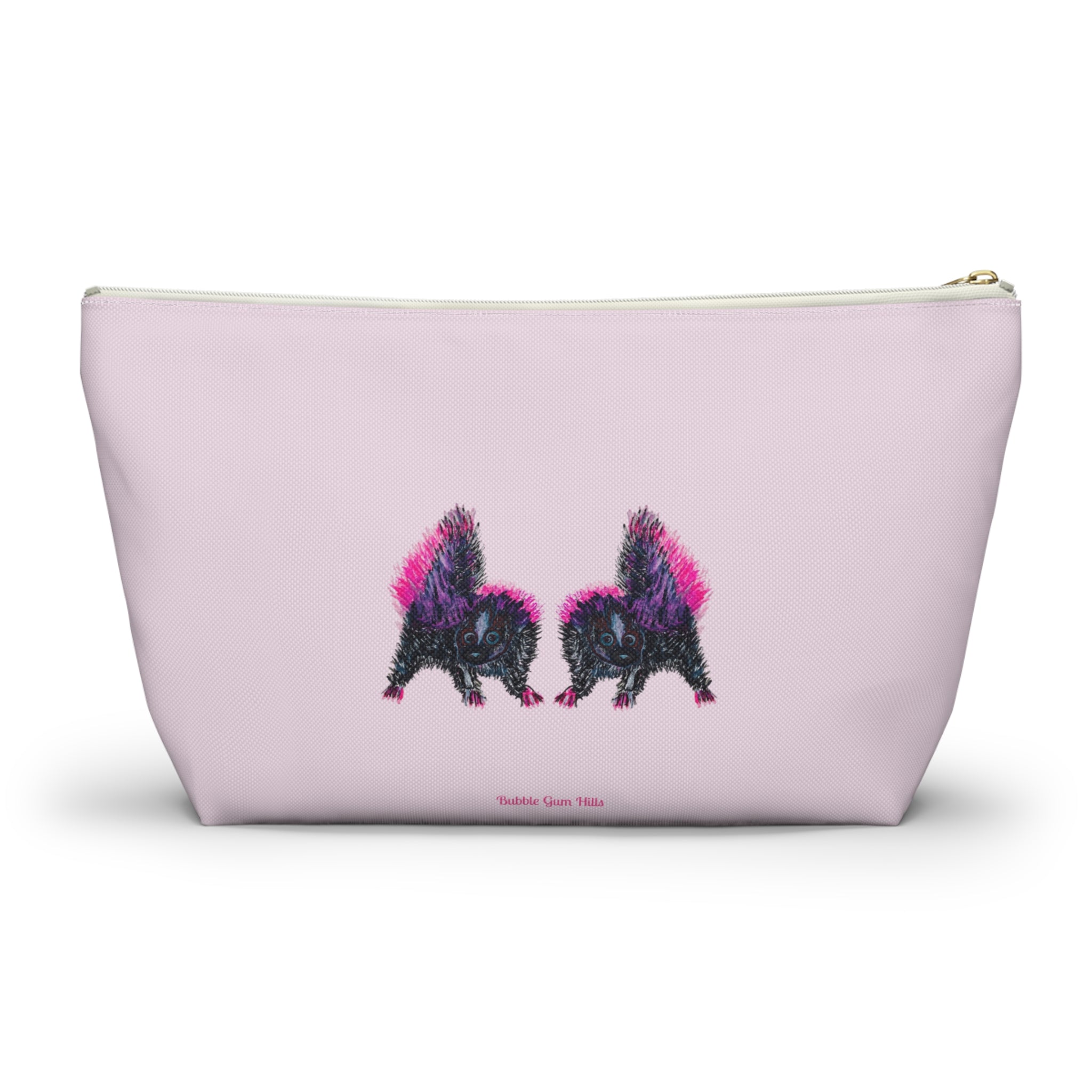 Pink & Black Skunks Accessories Makeup Day or Travel Pouch Zipper Bag Small & Large
