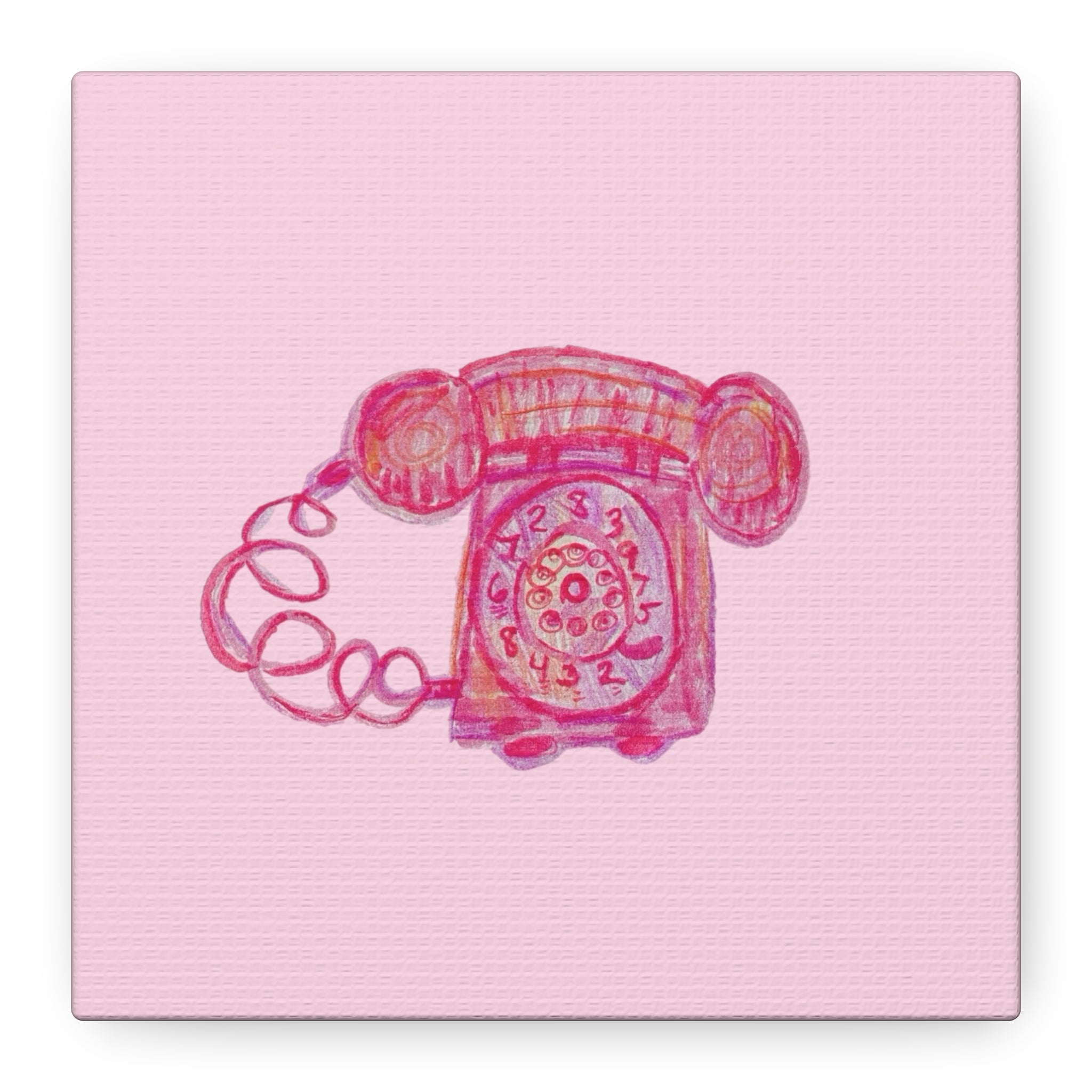 Vintage Pink Rotary Telephone Matte Wall Art Canvas