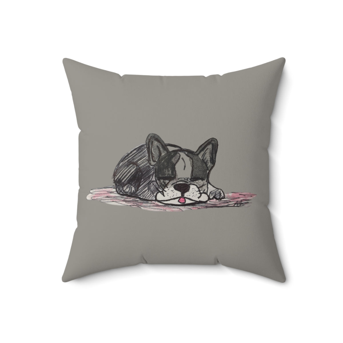 French Bulldog Gray / Blue Breed - Dog Napping Sketch Adorable Square Decor Throw Pillow — Perfect for Dog Lovers