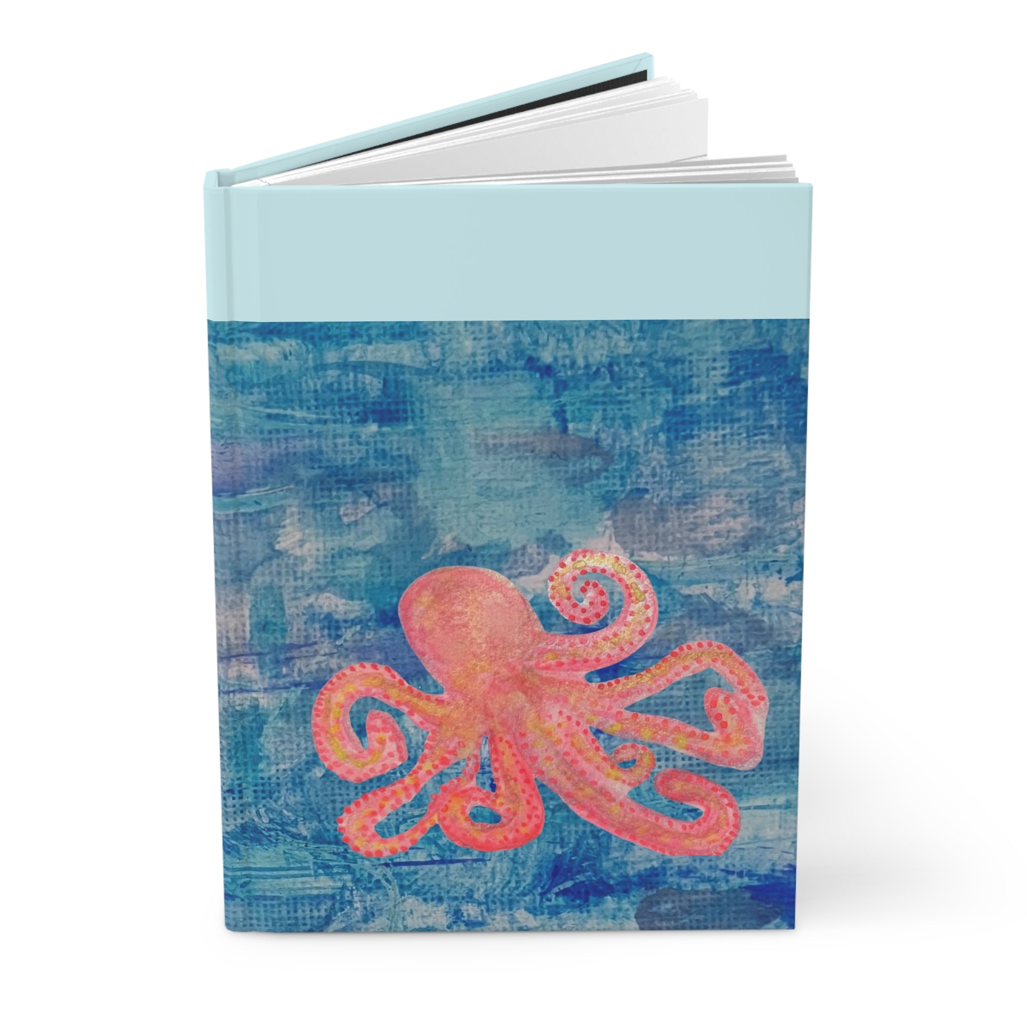 Octopus Softcover Journal — Pink Octopus on Blue Ocean Art Notebook - Lined 150 Pages