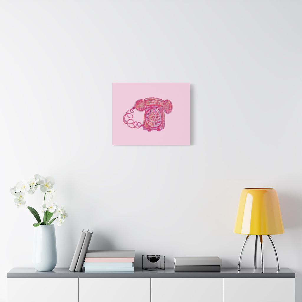 Vintage Pink Rotary Telephone Matte Wall Art Canvas