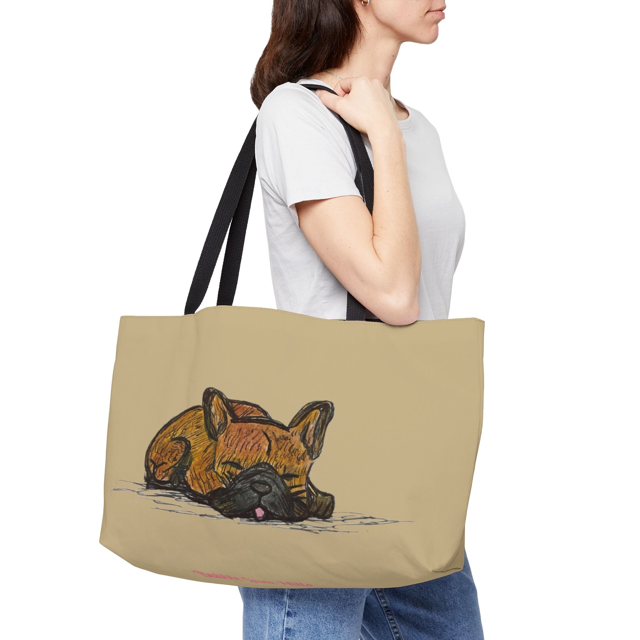 Sleeping Chocolate French Bulldog  Brown Fawn Dog Park Tote Bag – Vibrant Cute Pet Travel Bag