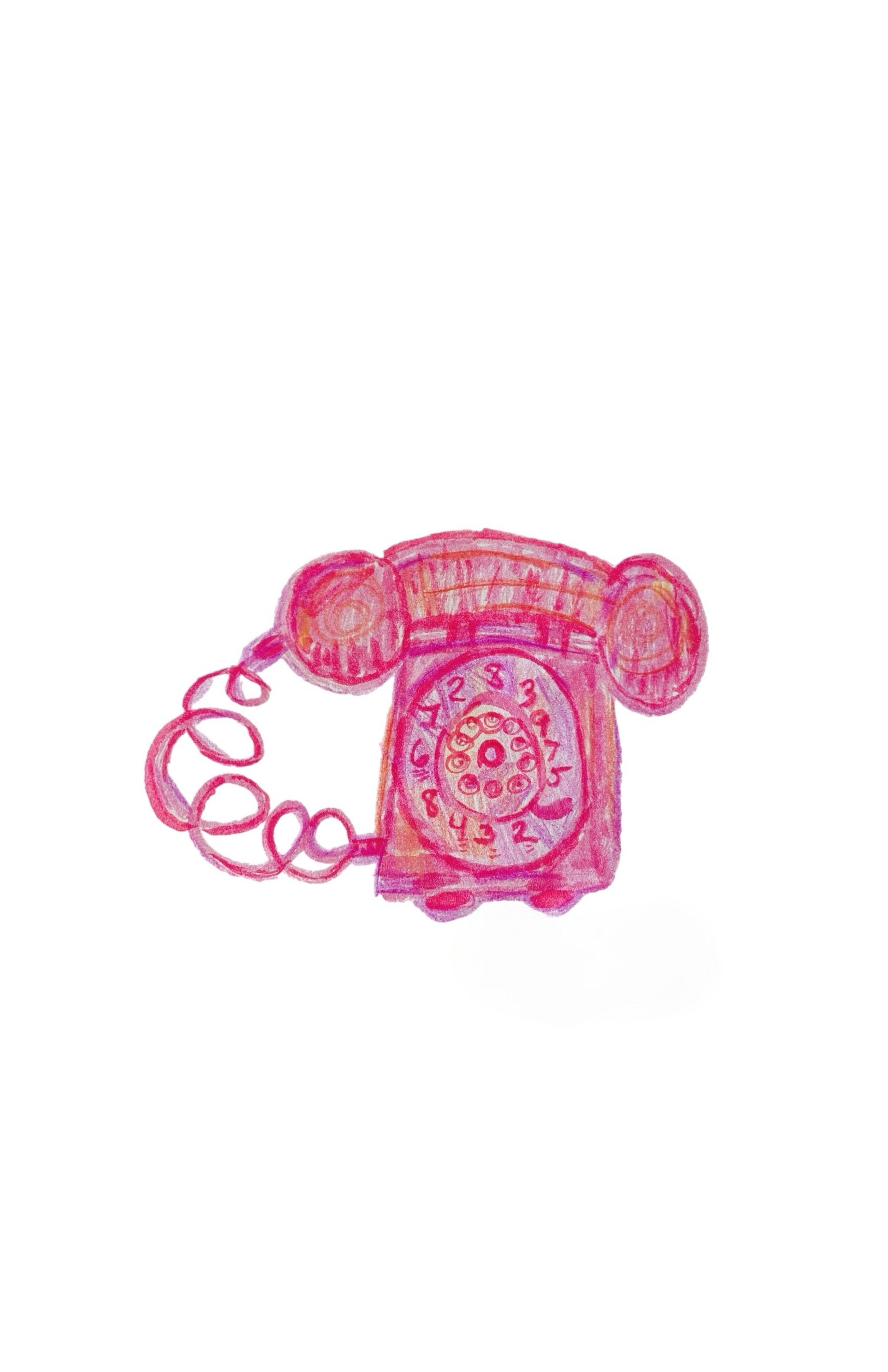 Pink rotary phone toy on a white background