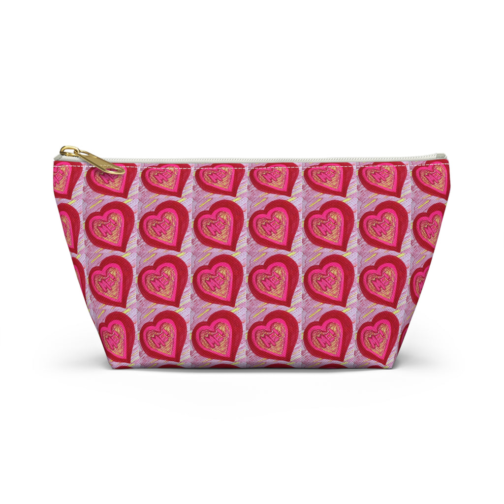 Cute Makeup Bag, Heart Pattern Pouches, Cosmetic Travel Organizer, T-Bottom Zipper Pouch, Aesthetic Pencil Case, Pop Art Travel Accessories, All Over Print Bags, Made in USA Pouches.