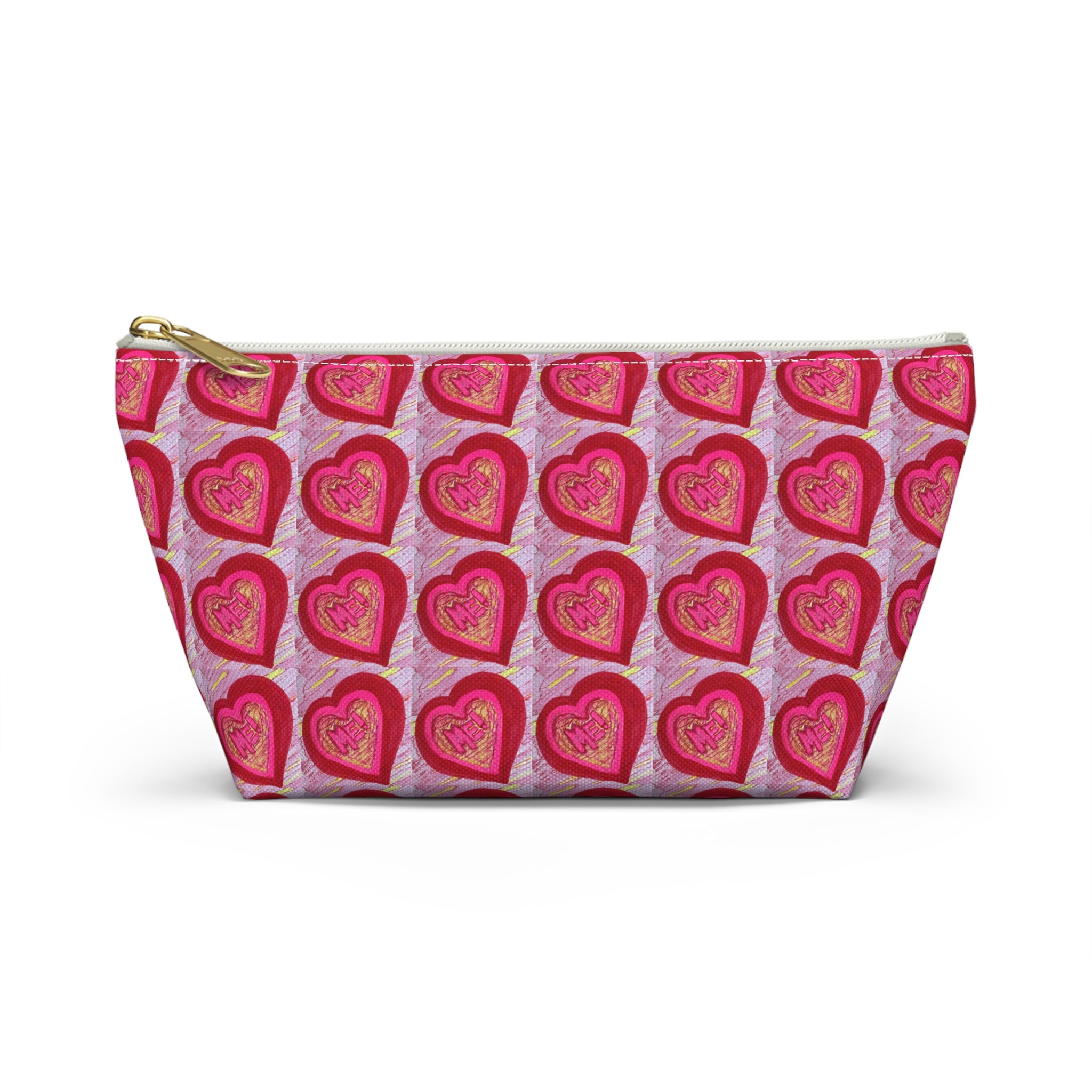 Cute Makeup Bag, Heart Pattern Pouches, Cosmetic Travel Organizer, T-Bottom Zipper Pouch, Aesthetic Pencil Case, Pop Art Travel Accessories, All Over Print Bags, Made in USA Pouches.
