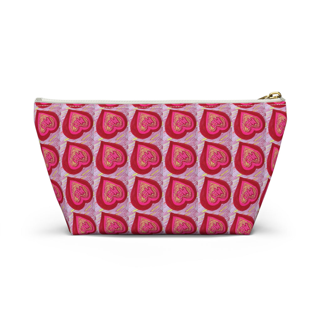ute Makeup Bag, Heart Pattern Pouches, Cosmetic Travel Organizer, T-Bottom Zipper Pouch, Aesthetic Pencil Case, Pop Art Travel Accessories, All Over Print Bags, Made in USA Pouches.