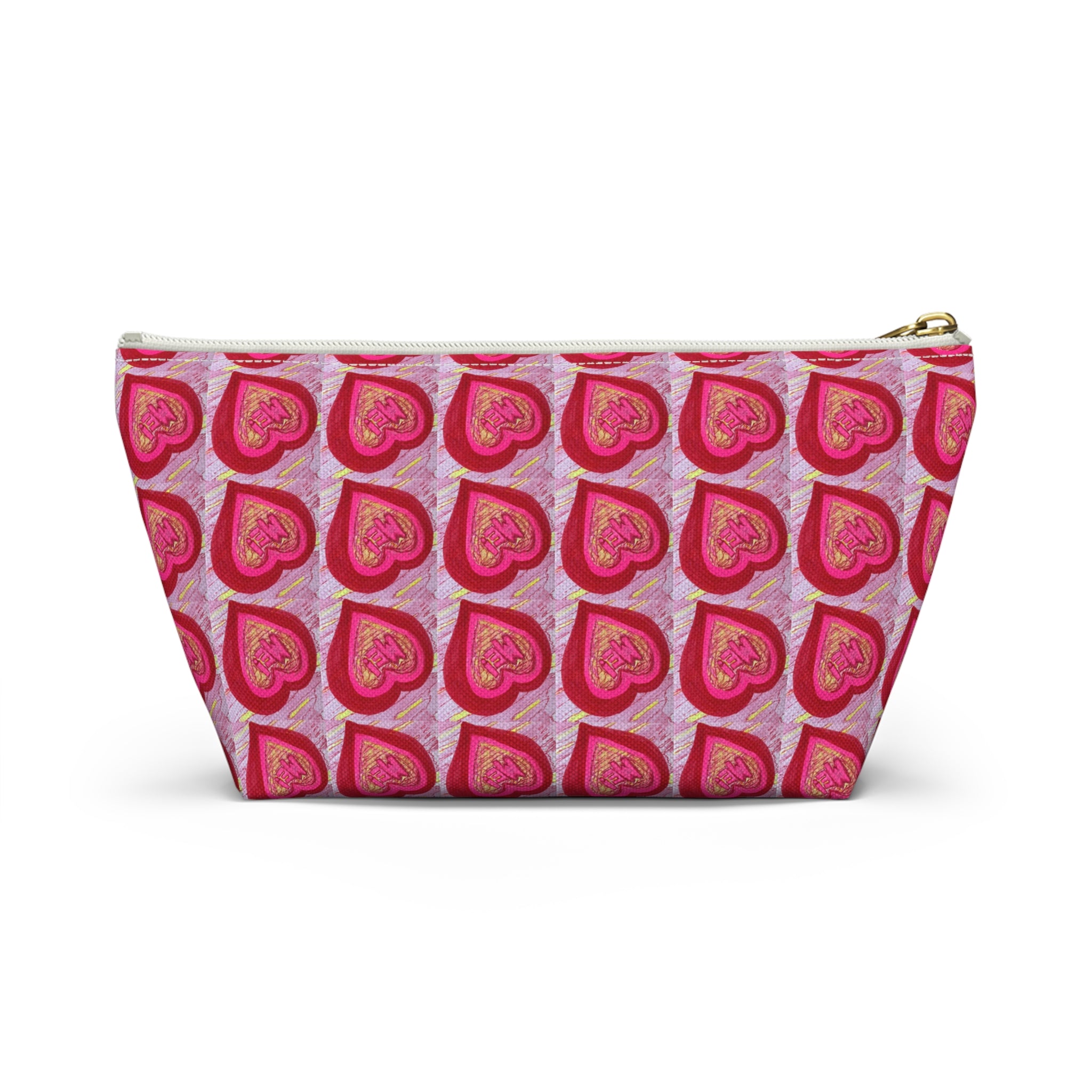 ute Makeup Bag, Heart Pattern Pouches, Cosmetic Travel Organizer, T-Bottom Zipper Pouch, Aesthetic Pencil Case, Pop Art Travel Accessories, All Over Print Bags, Made in USA Pouches.