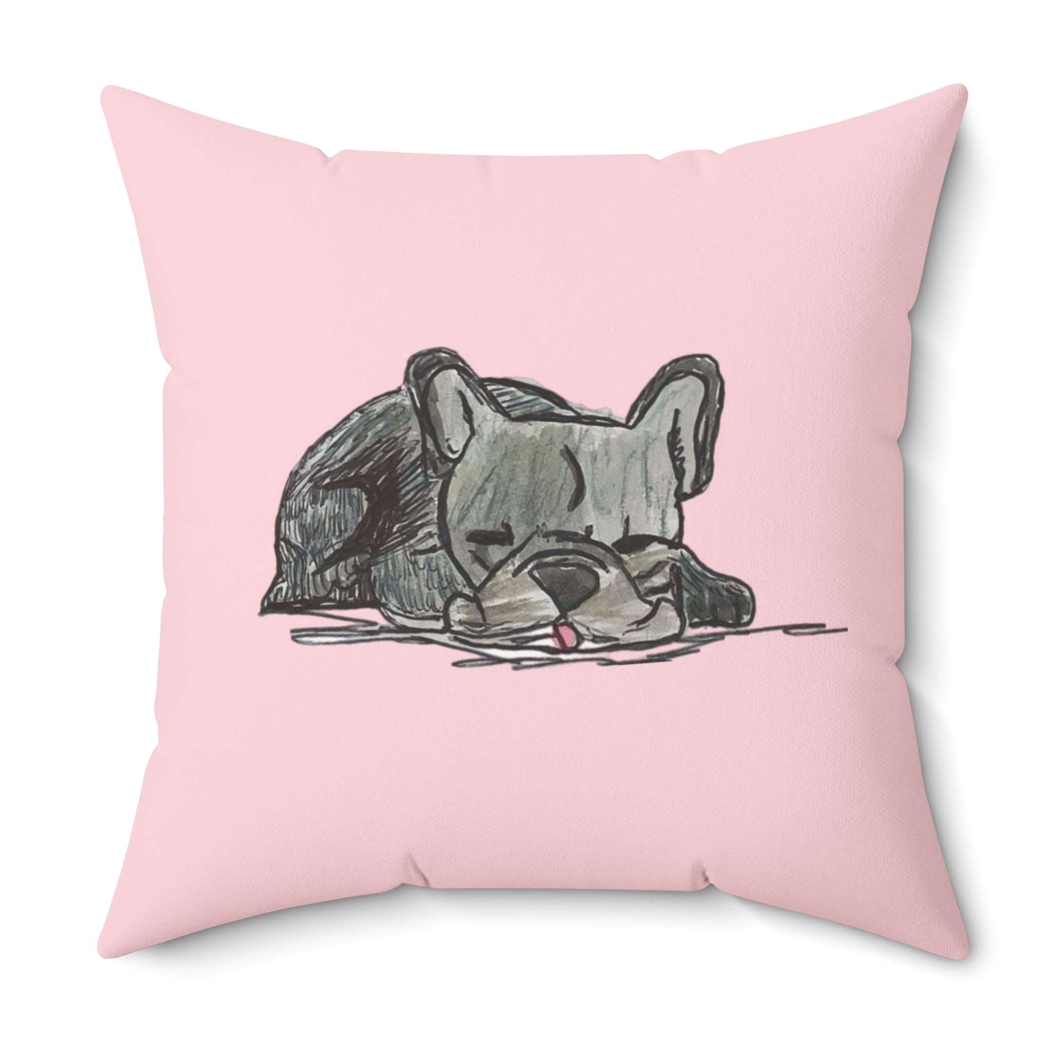 Pink pillow with a drawing fblue gray frenchie french bulldog pink backgound Square pillow dog decor 