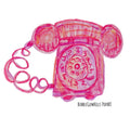 Colorful illustration of a vintage telephone with 'BubblegumHills PopArt' branding.