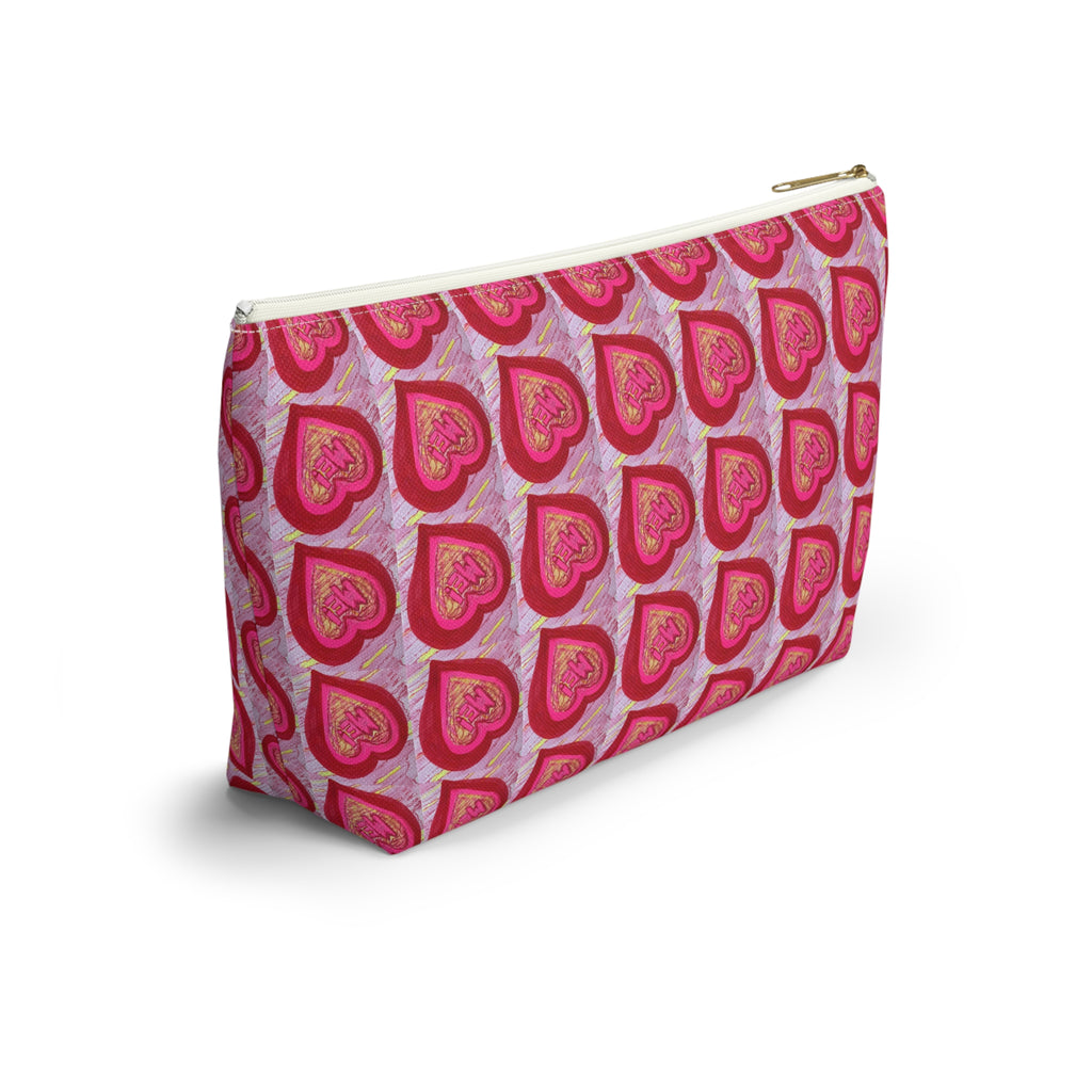 Cute Makeup Bag, Heart Pattern Pouches, Cosmetic Travel Organizer, T-Bottom Zipper Pouch, Aesthetic Pencil Case, Pop Art Travel Accessories, All Over Print Bags, Made in USA Pouches. Made from an artist original design bubble gum hill pop art