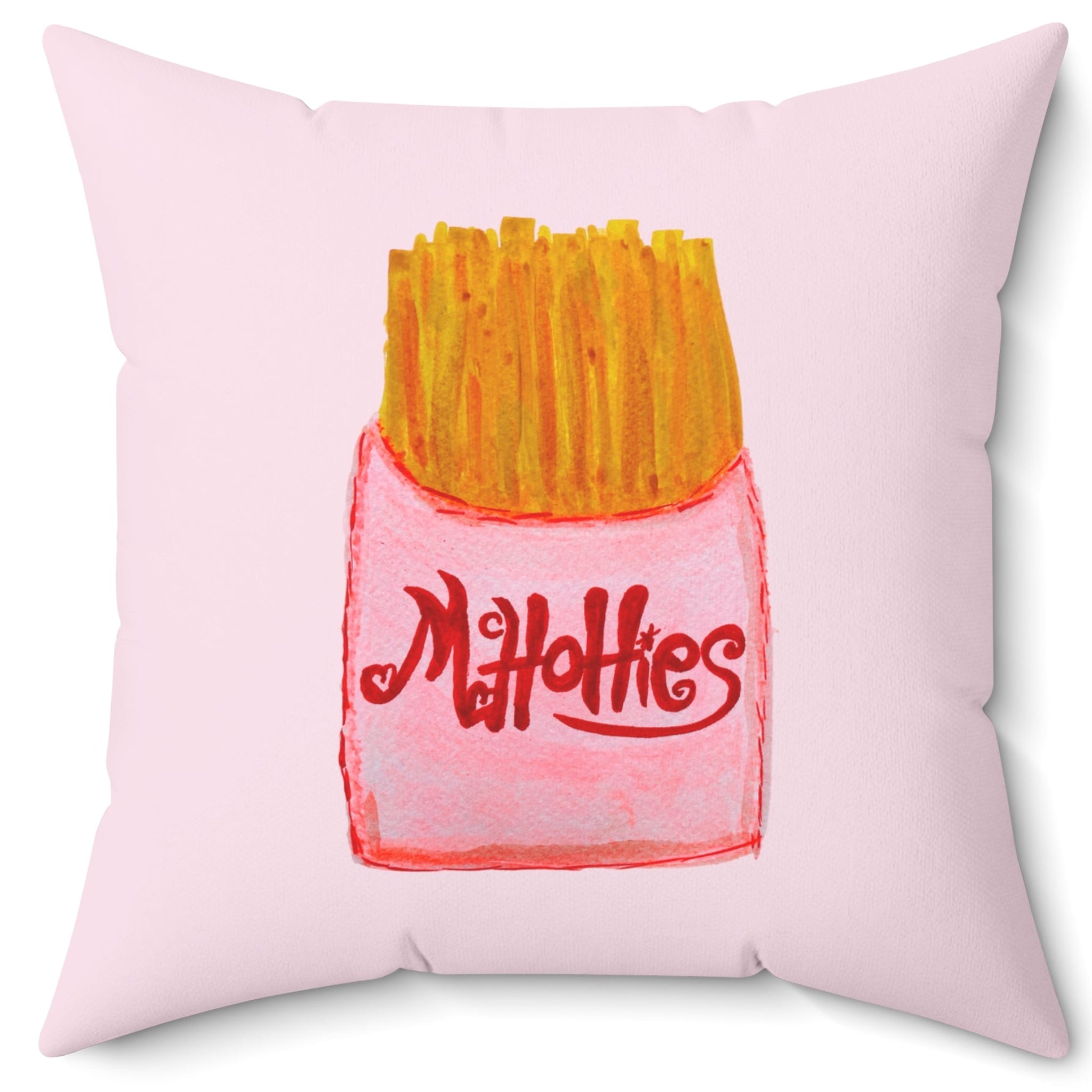 Pillow Fun Decor Pop Art  French fries illustration on a soft pink square decorative throw pillow fun decoration gift